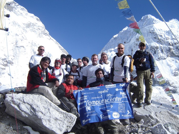 Dean Rayamahji and a group on Mt. Everest.